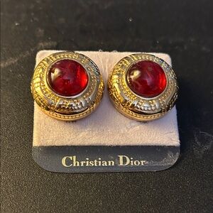 Dior Gold Earrings with Red Accents